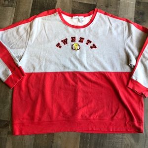 Looney Tunes Warner brothers Tweety Bird heather gray and faded red sweatshirt